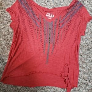 Red tied v-neck blouse from Mudd